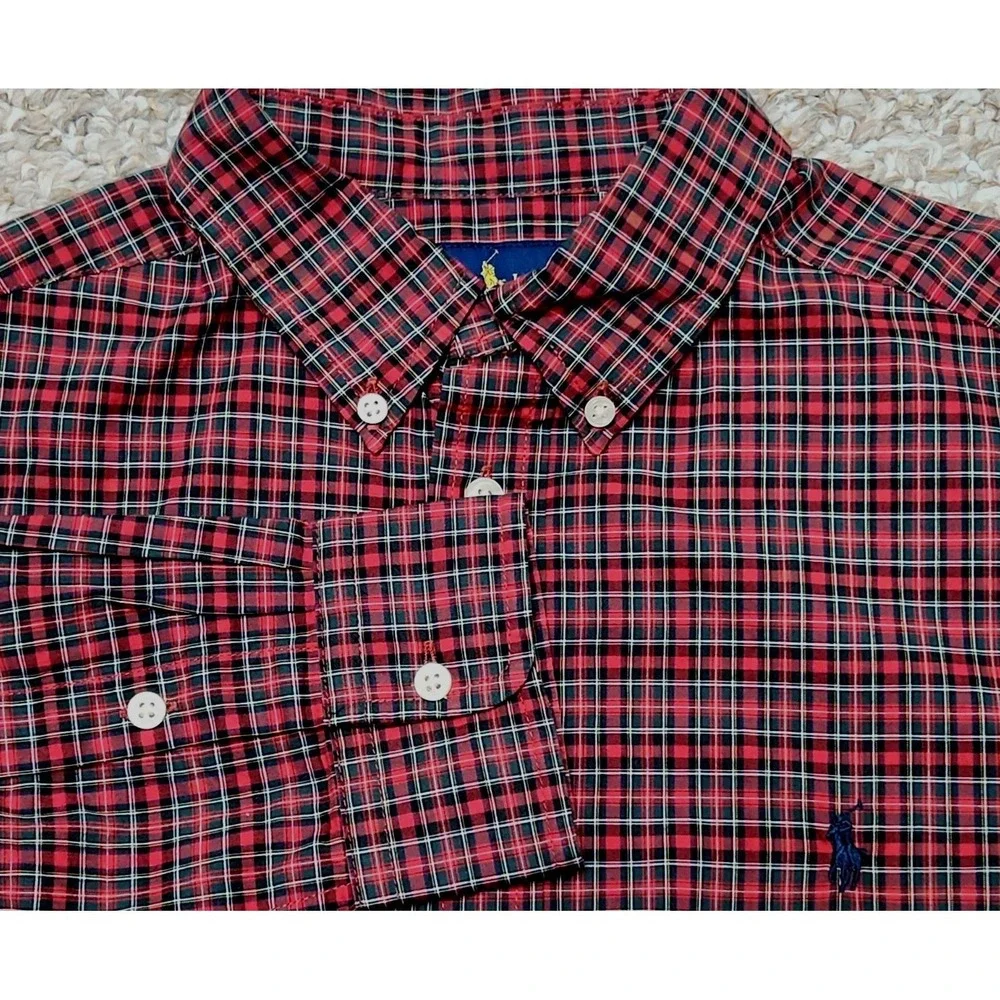 Ralph Lauren Kids Tartan Red Plaid Button Down Shirt Long Sleeve L 14-16